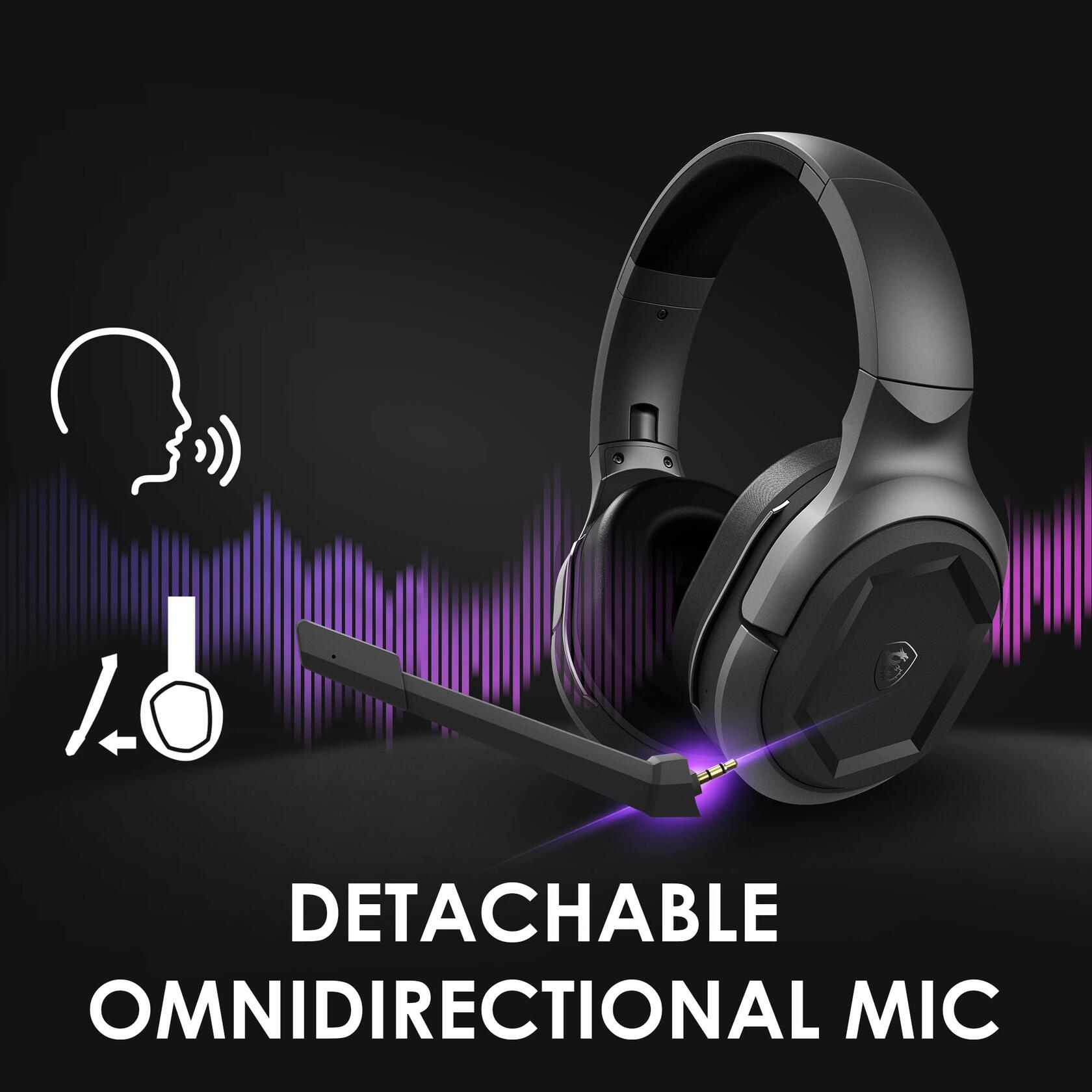 MSI Immerse GH50 Wireless Gaming Headset, Multi-Platform, 22hr Battery - Black