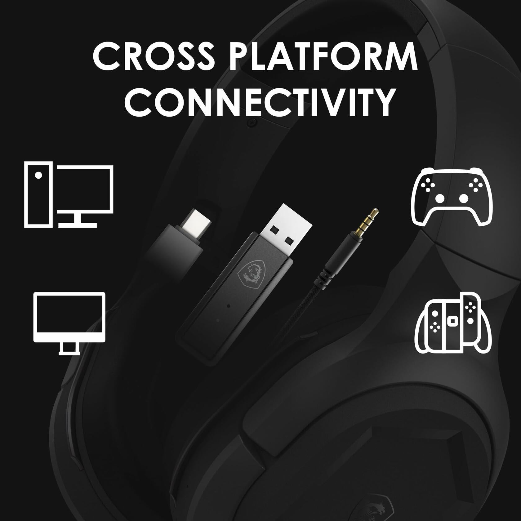 MSI Immerse GH50 Wireless Gaming Headset, Multi-Platform, 22hr Battery - Black