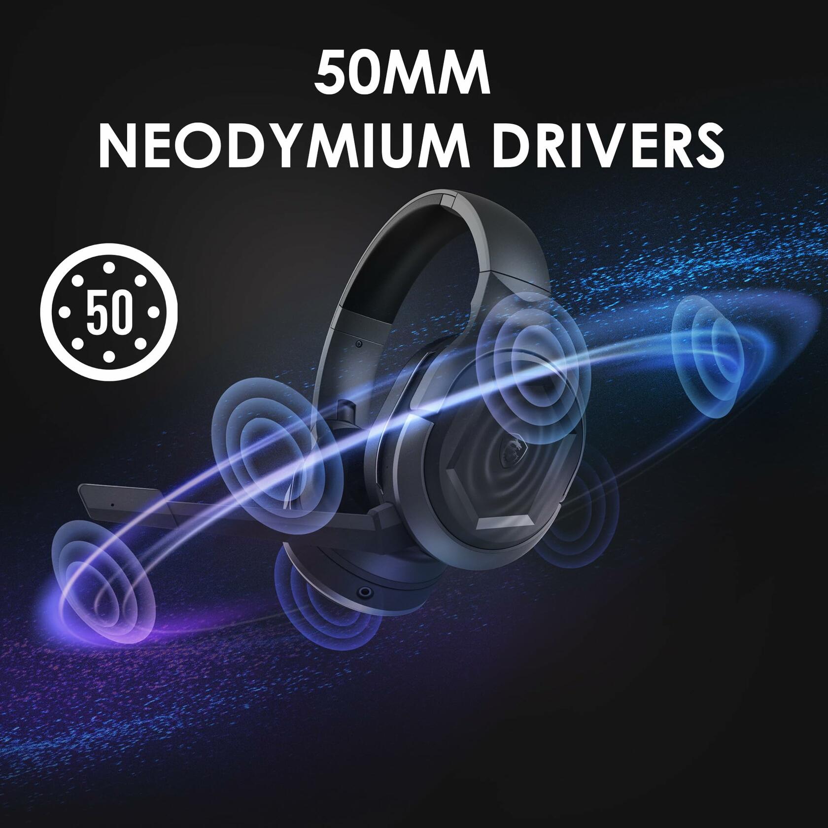 MSI Immerse GH50 Wireless Gaming Headset, Multi-Platform, 22hr Battery - Black