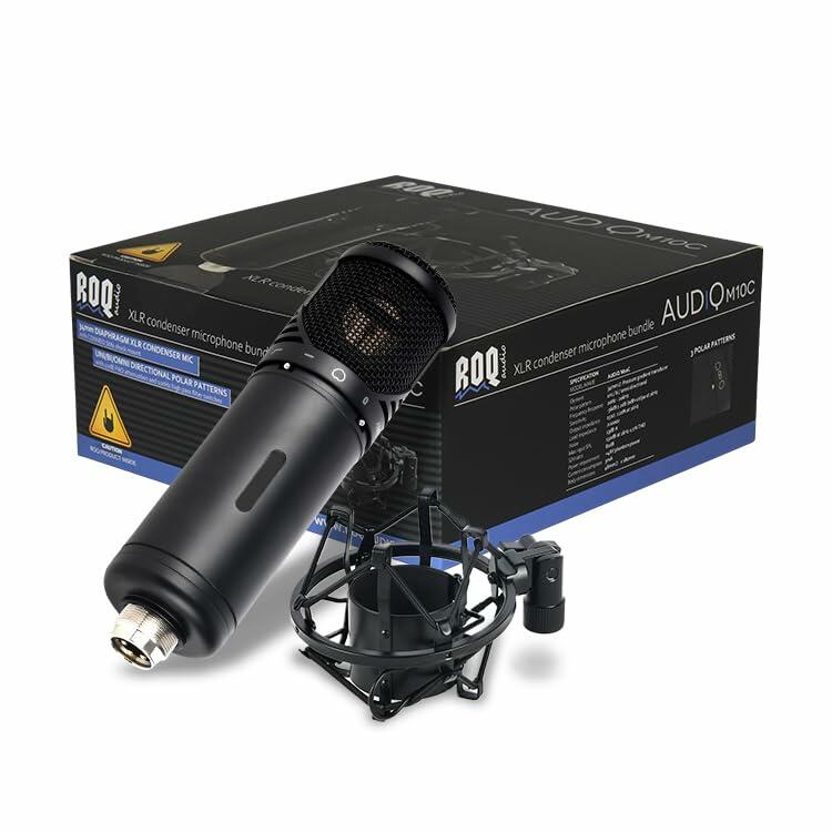 ROQ Audio M10C 34mm Diaphram XLR Condenser Microphone with Shock Mount, Black