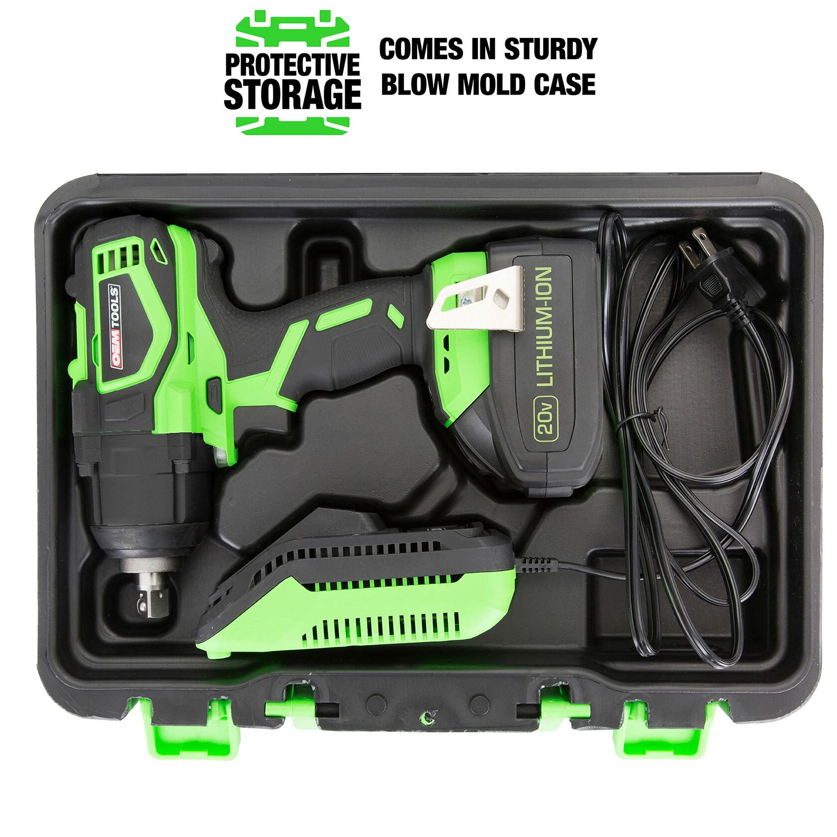 OEMTOOLS 20V Max Li-Ion Brushless 1/2" Impact Wrench 24486, w/Battery & Case