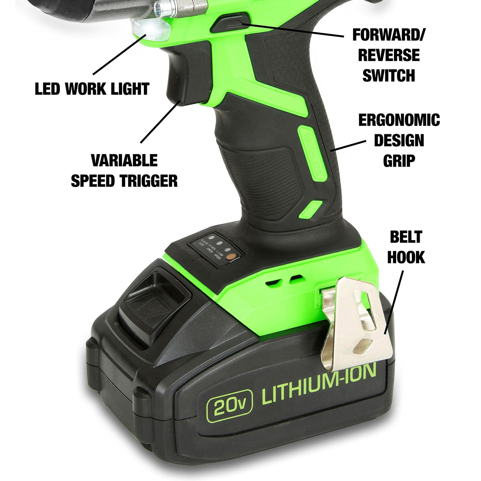 OEMTOOLS 20V Max Li-Ion Brushless 1/2" Impact Wrench 24486, w/Battery & Case