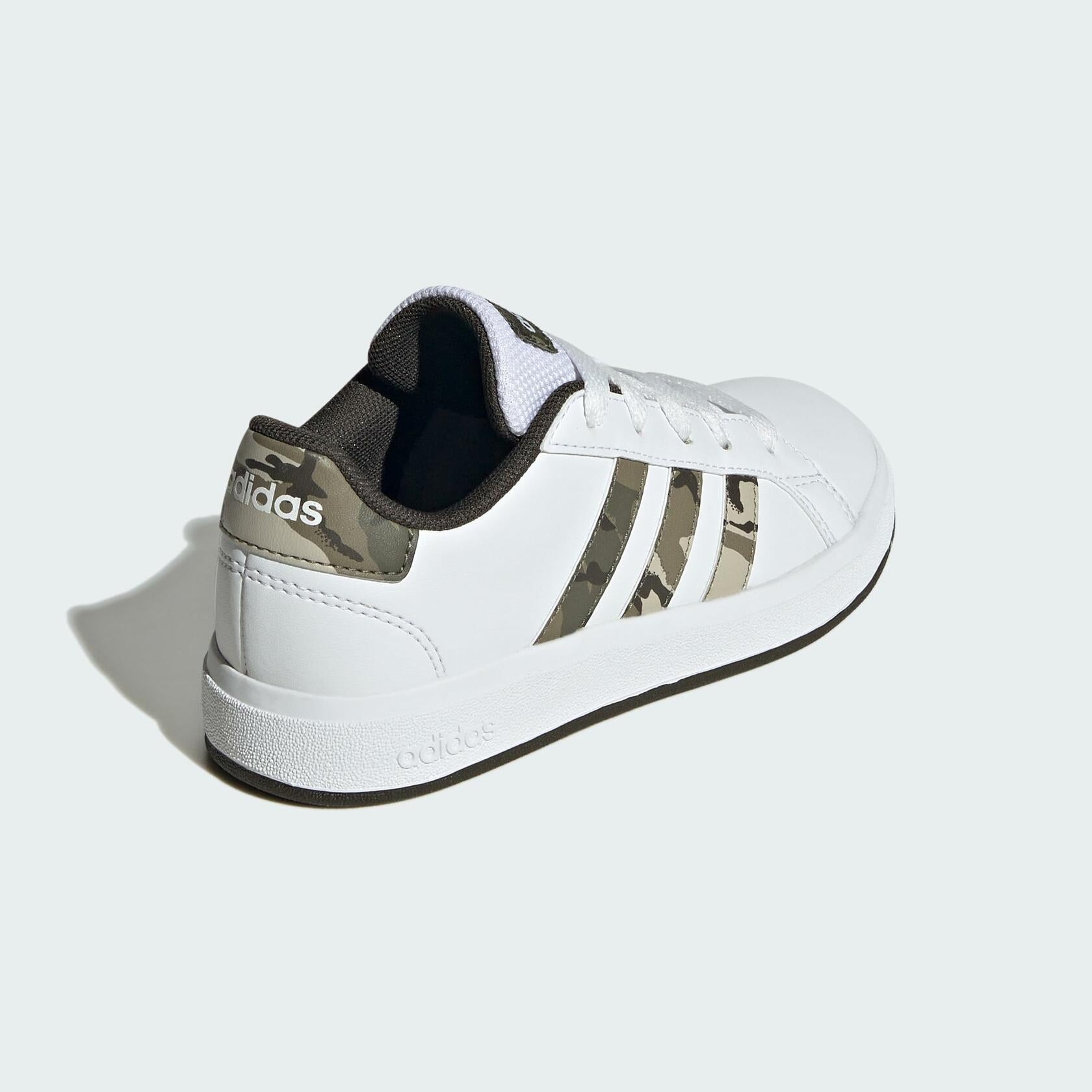 adidas Kids Grand Court 2.0 Tennis Shoe, White/Olive Strata/Shadow Olive - Y 7