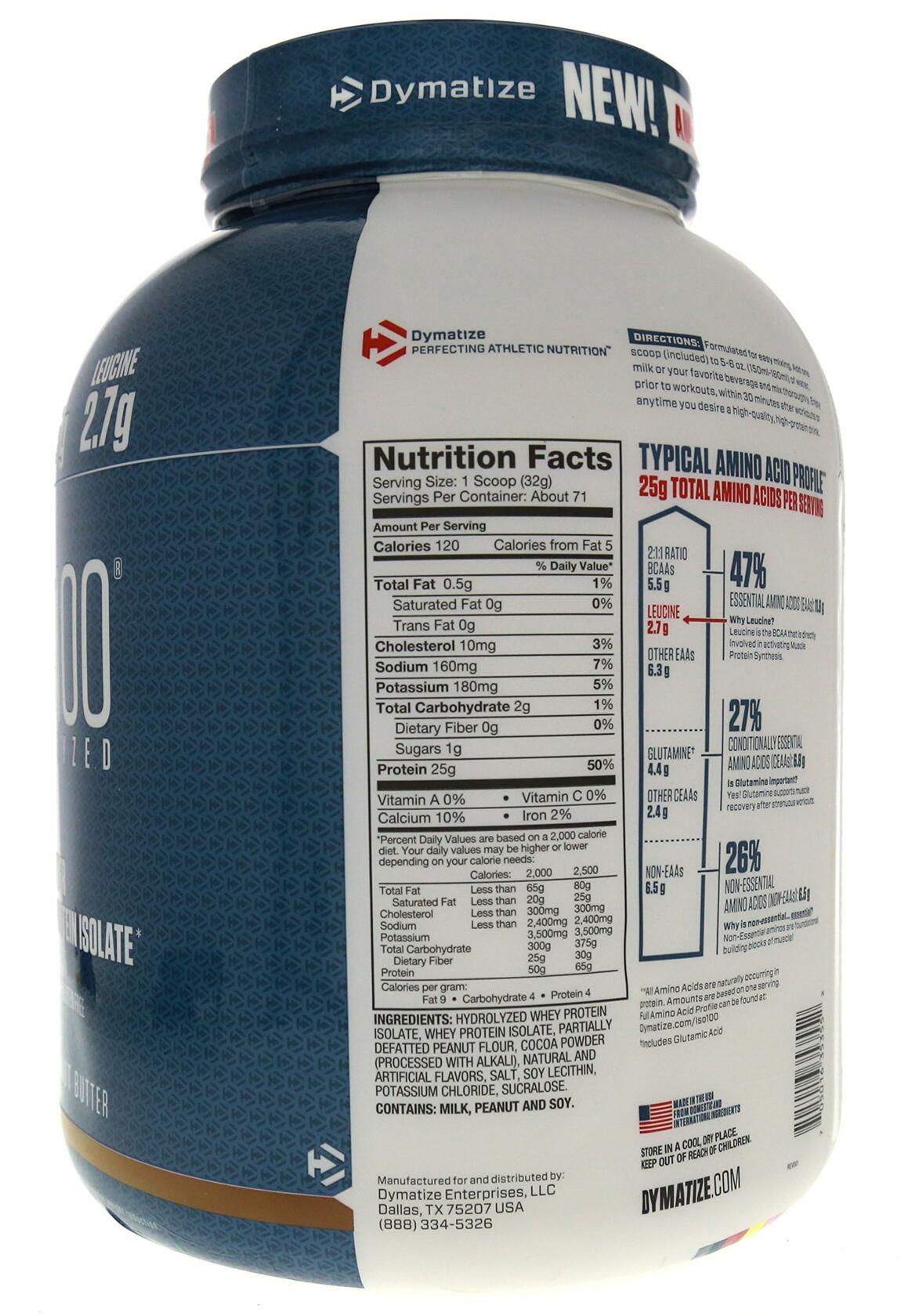 Dymatize, ISO100 Hydrolyzed Whey Protein Isolate - Chocolate Peanut Butter, 5 Lbs
