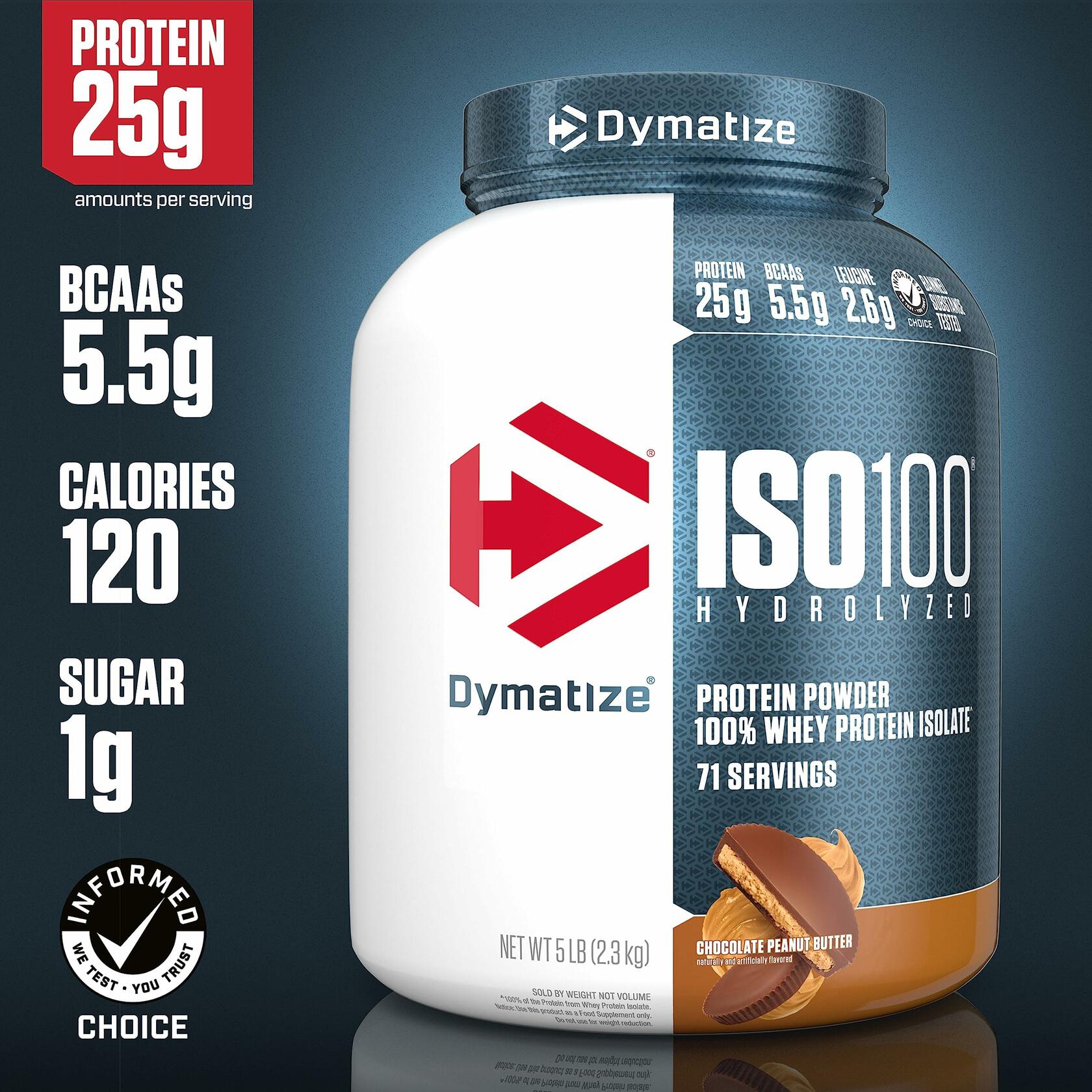 Dymatize, ISO100 Hydrolyzed Whey Protein Isolate - Chocolate Peanut Butter, 5 Lbs