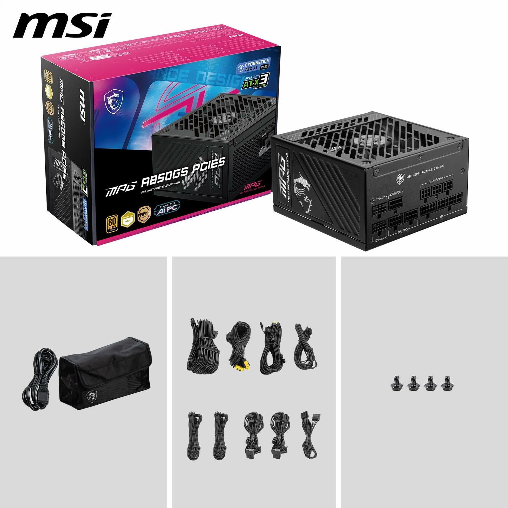 MSI MPG A850GS PCIe5 Fully Modular, 850W Gaming Power Supply, 80+ Gold