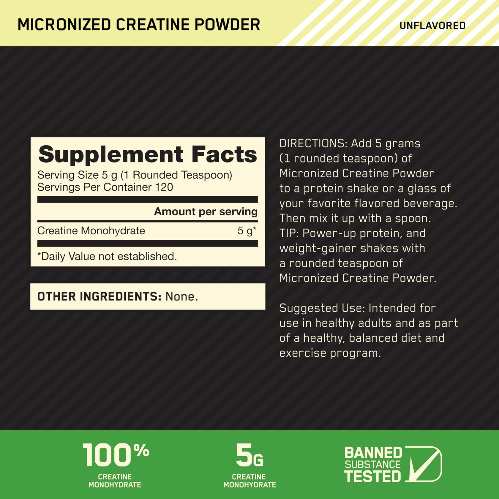 Optimum Nutrition Micronized Creatine Monohydrate Powder - Unflavored, 120 Servings