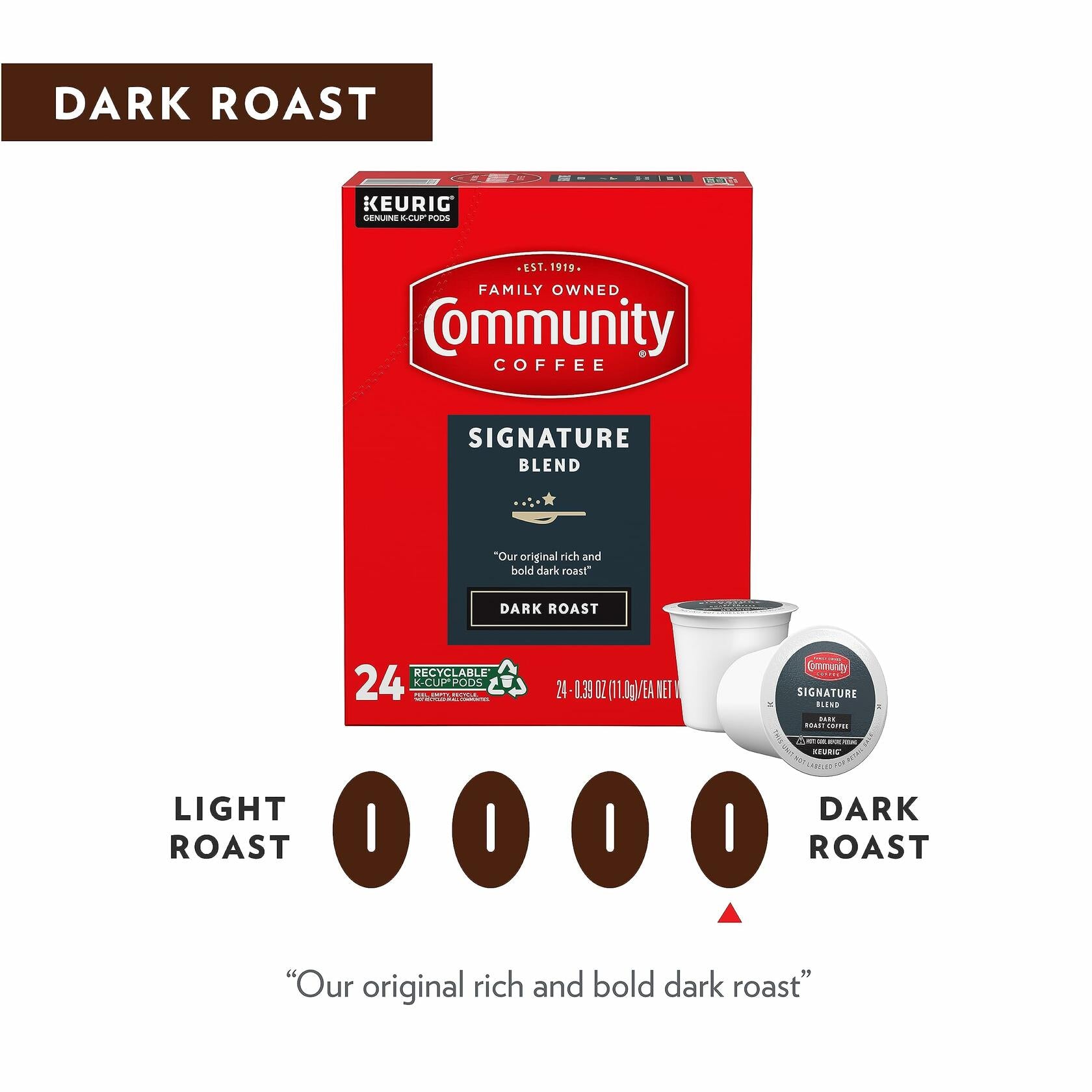 Community Coffee Signature Blend Dark Roast Coffee Single-Serve Cups  0.39 oz  12 count