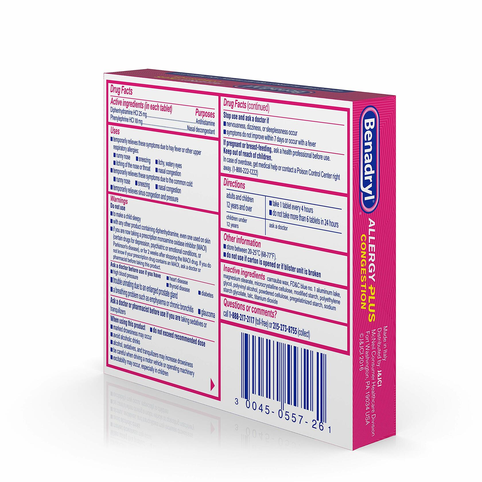 Benadryl Allergy Plus Congestion Ultratabs, 25mg Diphenhydramine/10mg Phenulephrine HCl - 24ct