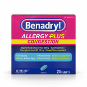 Benadryl Allergy Plus Congestion Ultratabs, 25mg Diphenhydramine/10mg Phenulephrine HCl - 24ct