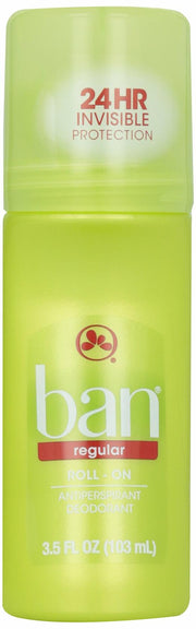 Ban Deodorant Roll-On Anti-Perspirant - Regular, 3.5oz