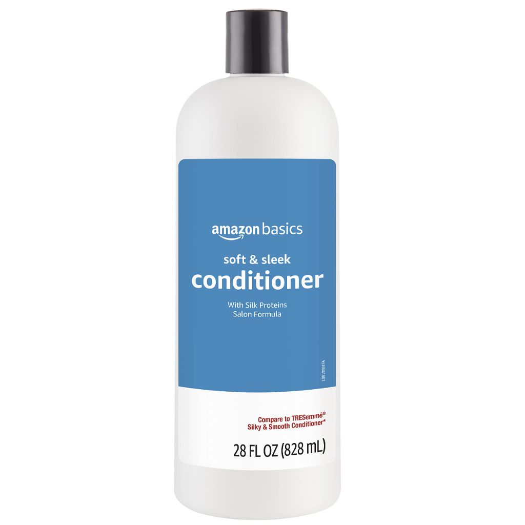 Amazon Basics Soft & Sleek Anti-Frizz Conditioner for Dry or Damaged Hair with Argan Oil & Silk Proteins, 28 Fluid Ounce