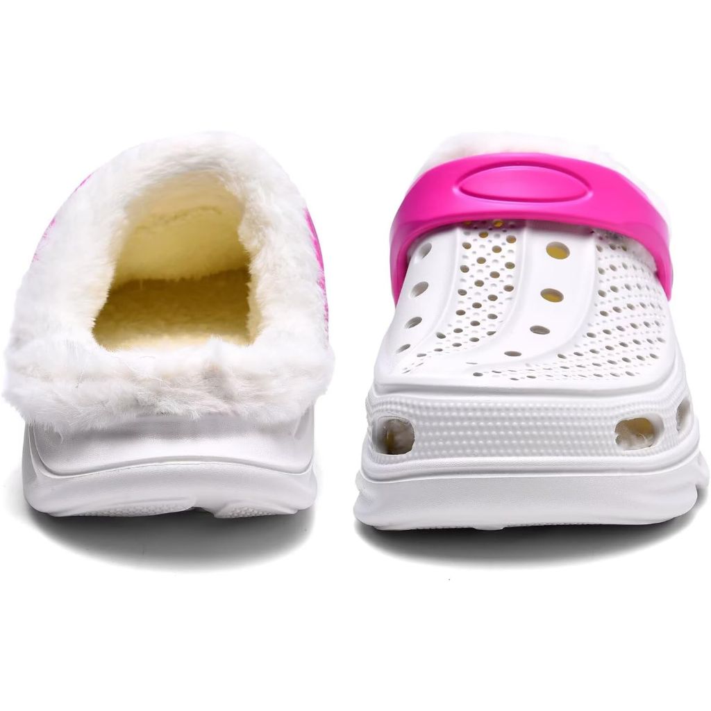 Women's and Men's Fur Lined Clogs Warm Fuzzy Slippers Winter Garden Shoes Slip-on Sandals Indoor Outdoor Slippers Pink