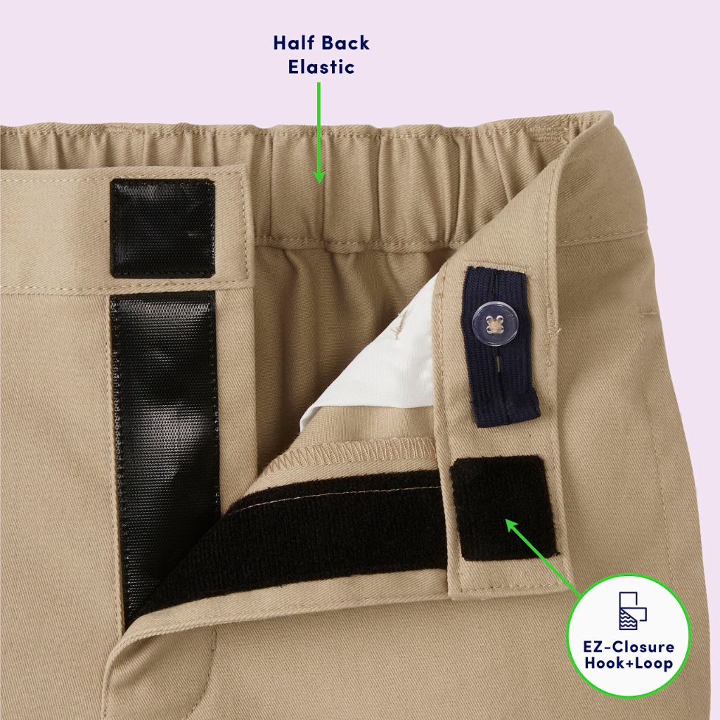 SZ 8, French Toast Boys Adaptive Flat Front Shorts with Hook and Loop Closure and Elastic Waist, Khaki