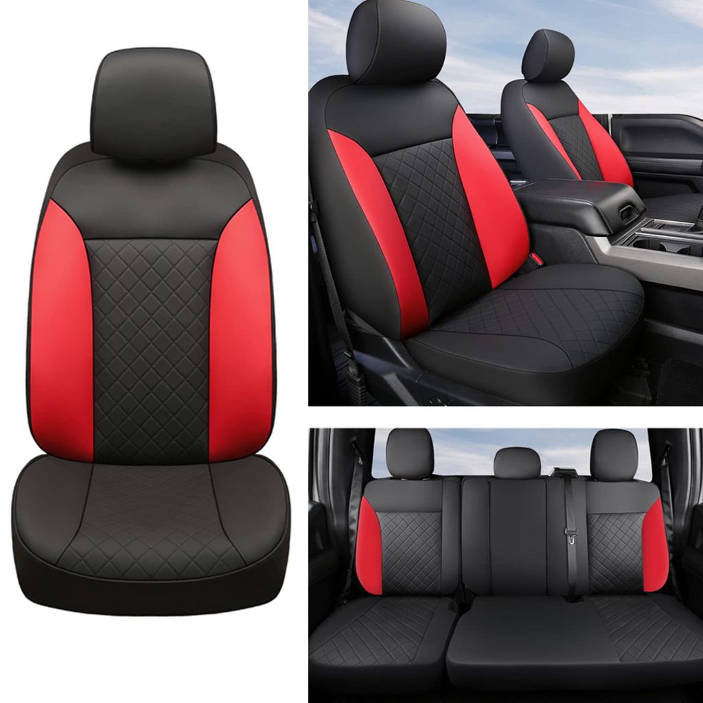 GIANT PANDA Full Set Car Seat Covers, 2009-2025 Ford Pickup Trucks (Black + Red)