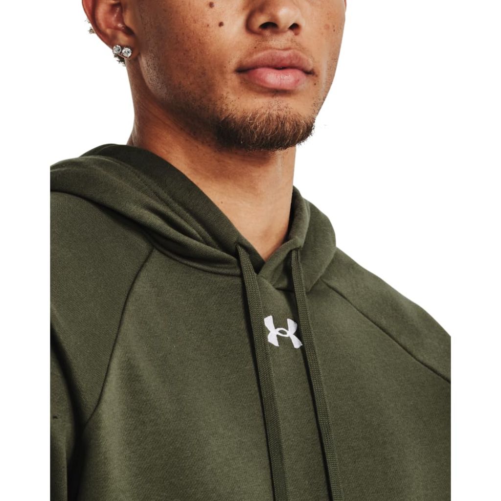 Under Armour Men's Rival Fleece Hoodie, (390) Marine OD Green / / White, Large
