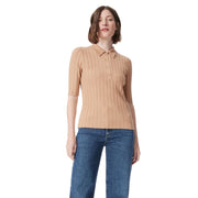 SZ M,  DEE OCLEPPO DO Women's Cleo Half Sleeve Ribbed Polo Shirt Standard | Camel