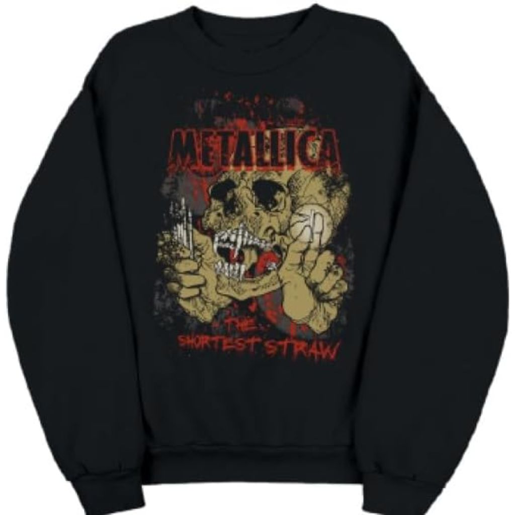 SZ M, Metallica The Shortest Straw Red Outline Logo Unisex Crewneck Fleece, Black