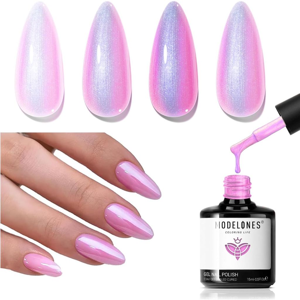 modelones Gel Nail Polish Set 009 Pearl Pink, Purple - 0.24 fl. oz. (6ct)