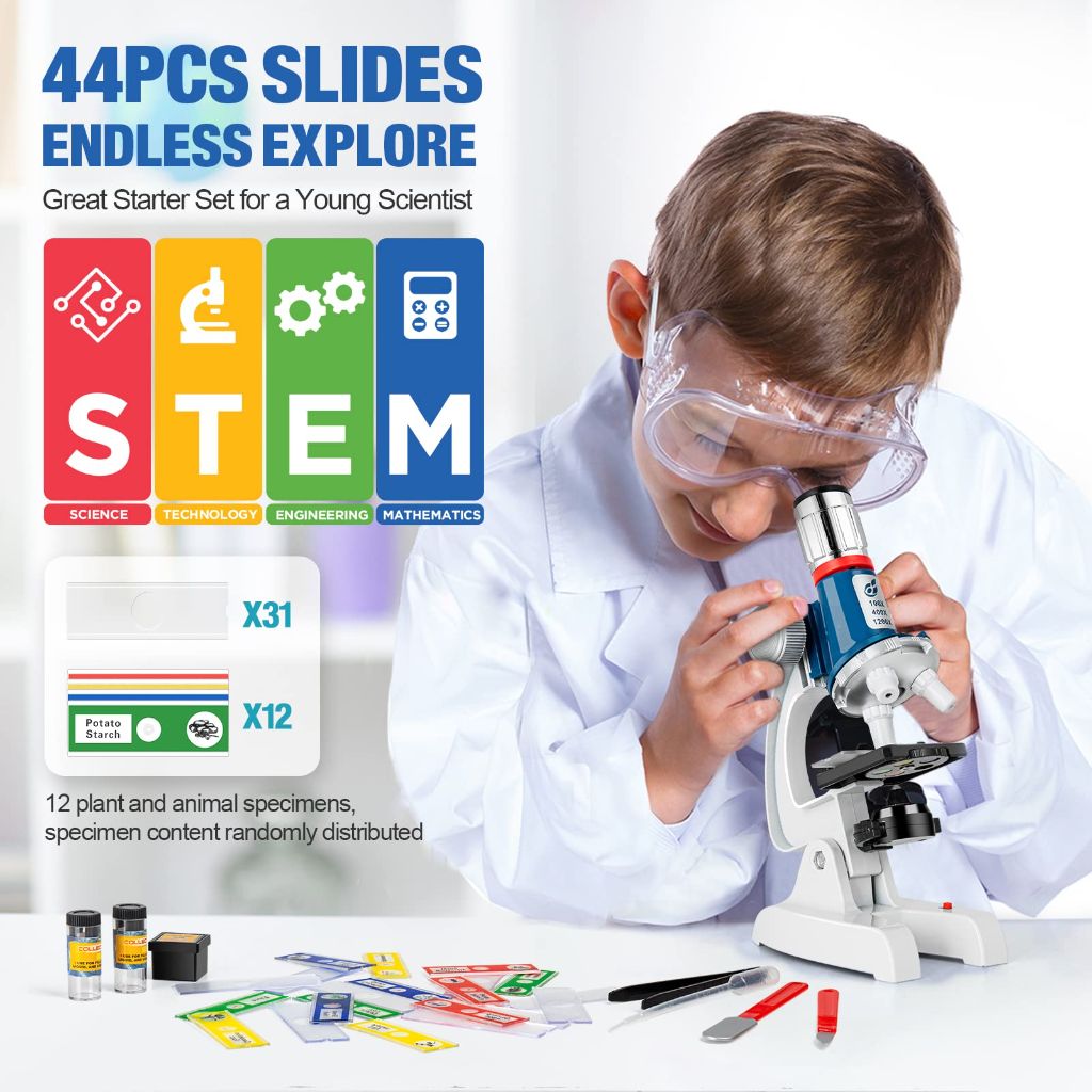 58-Piece Kids Microscope Kit - 100X-1200X Magnification