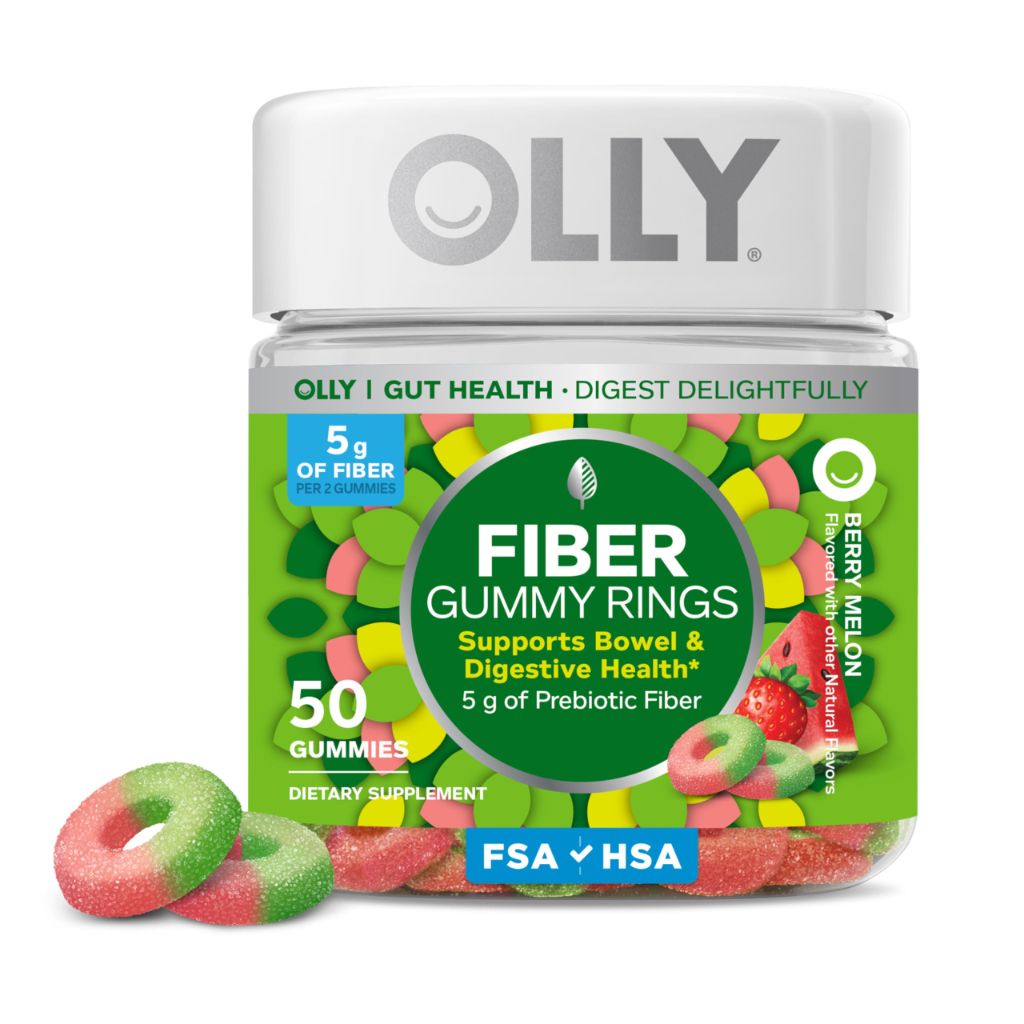 OLLY Fiber Gummy Rings, Strawberry Watermelon Flavored, 25 Day Supply - 50 Count
