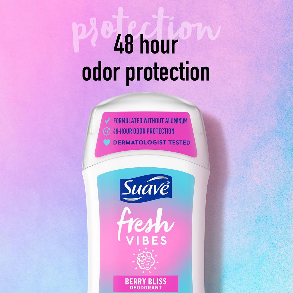 Suave Teen Girls Fresh Vibes Aluminum-Free Deodorant – Berry Bliss, 1.2oz (2 Pack)