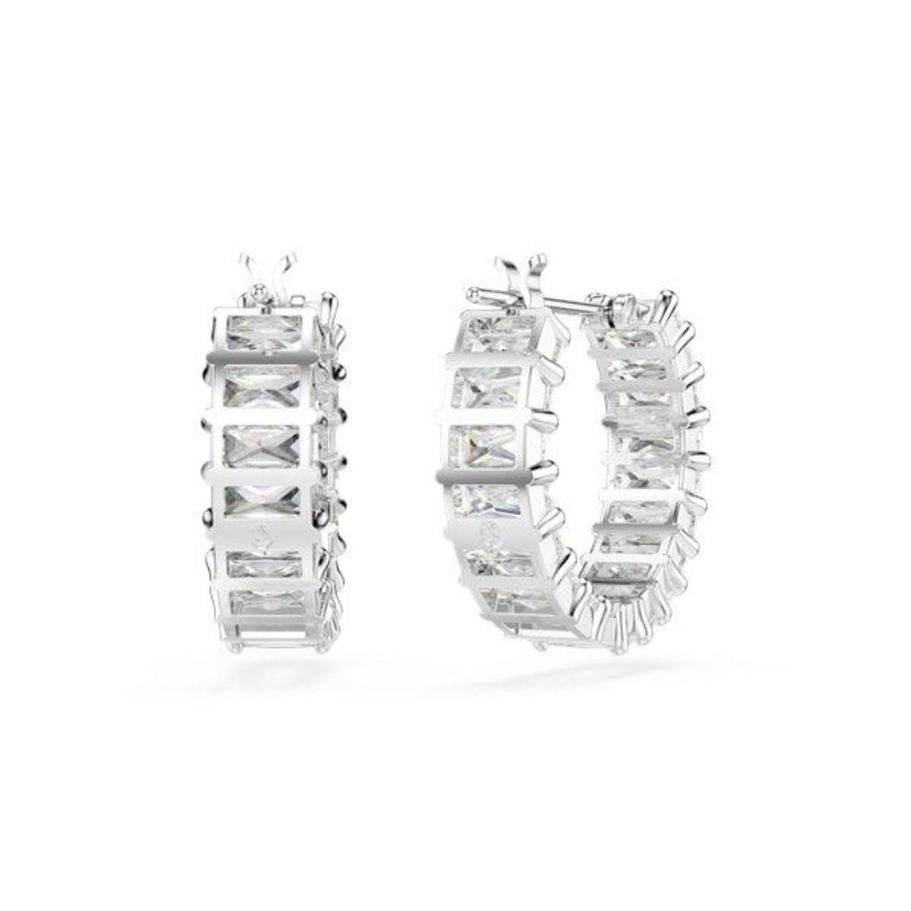 Swarovski Matrix Hoop Earrings - Baguette Cut, White, Rhodium Plated (5733397)