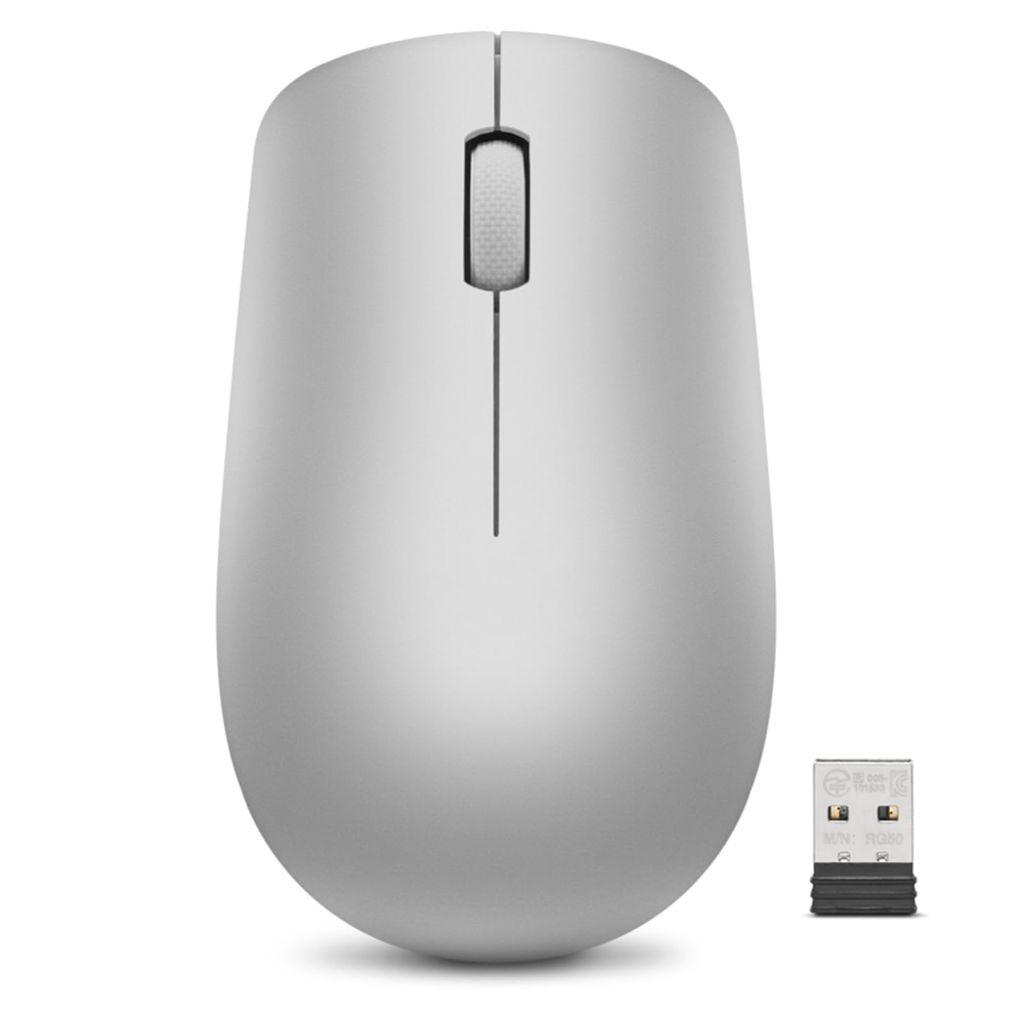 Lenovo 530 Full Size Wireless Computer Mouse 2.4 GHz Nano USB Receiver 12 Months Battery Life, Platinum Grey