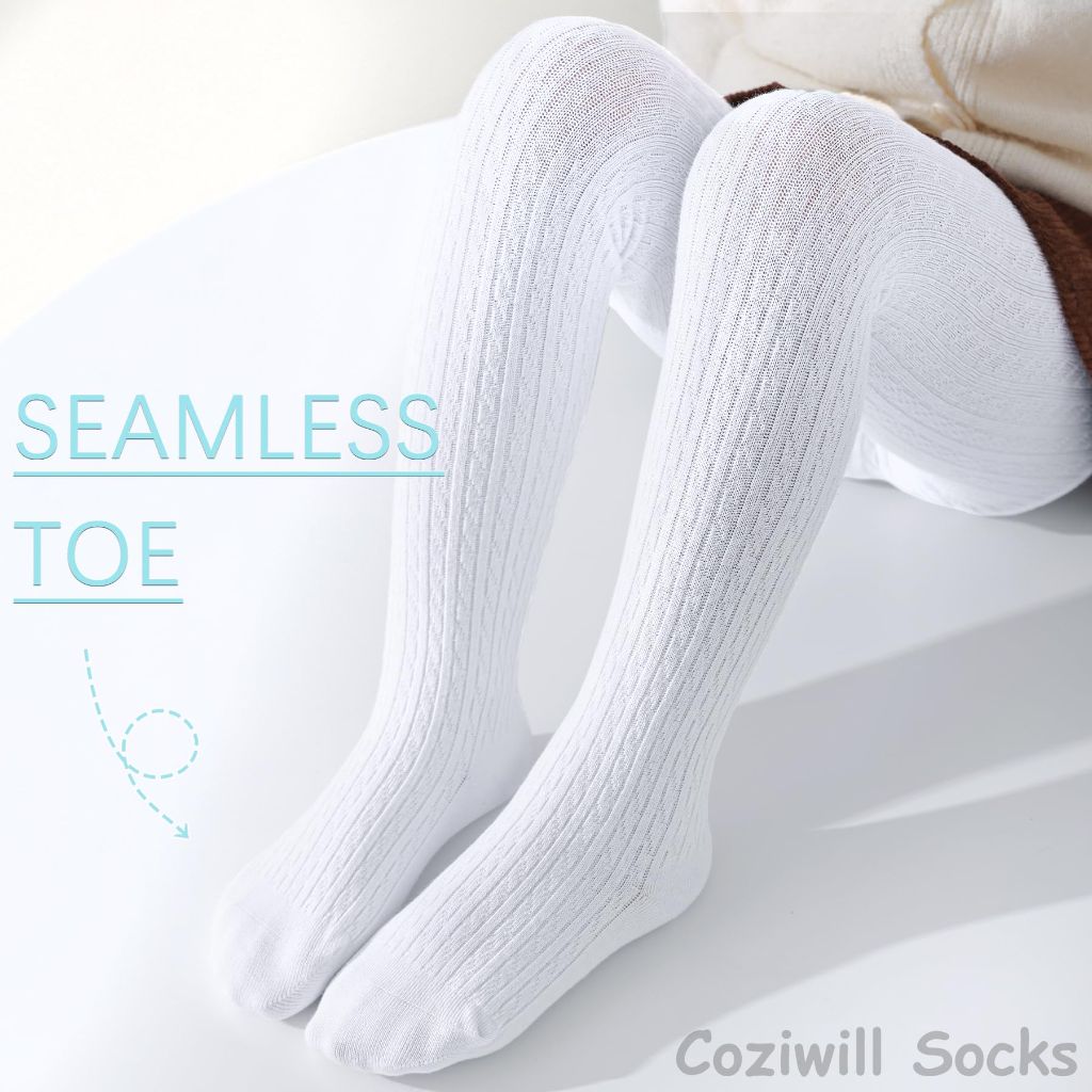 Coziwill Socks Girls Seamless Tights, Kids 8-10 Years 3 Pack(White, L)