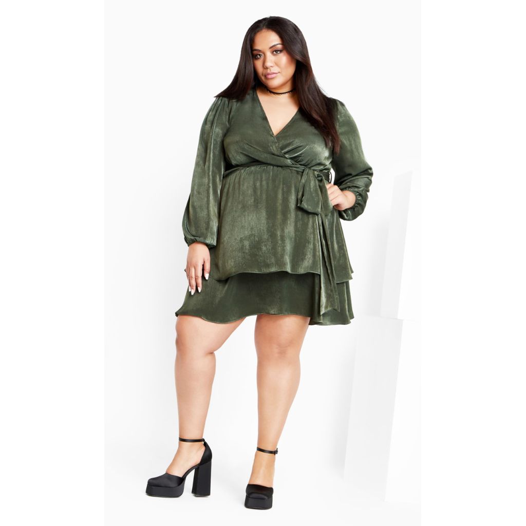 City Chic Women's Plus Size Dress, Twisted Ruffle, Olive Green - size S