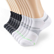MONFOOT Adult 10 Pairs Silky Dry Athletic Cushion Ankle Socks, White & Black - Large Multipack
