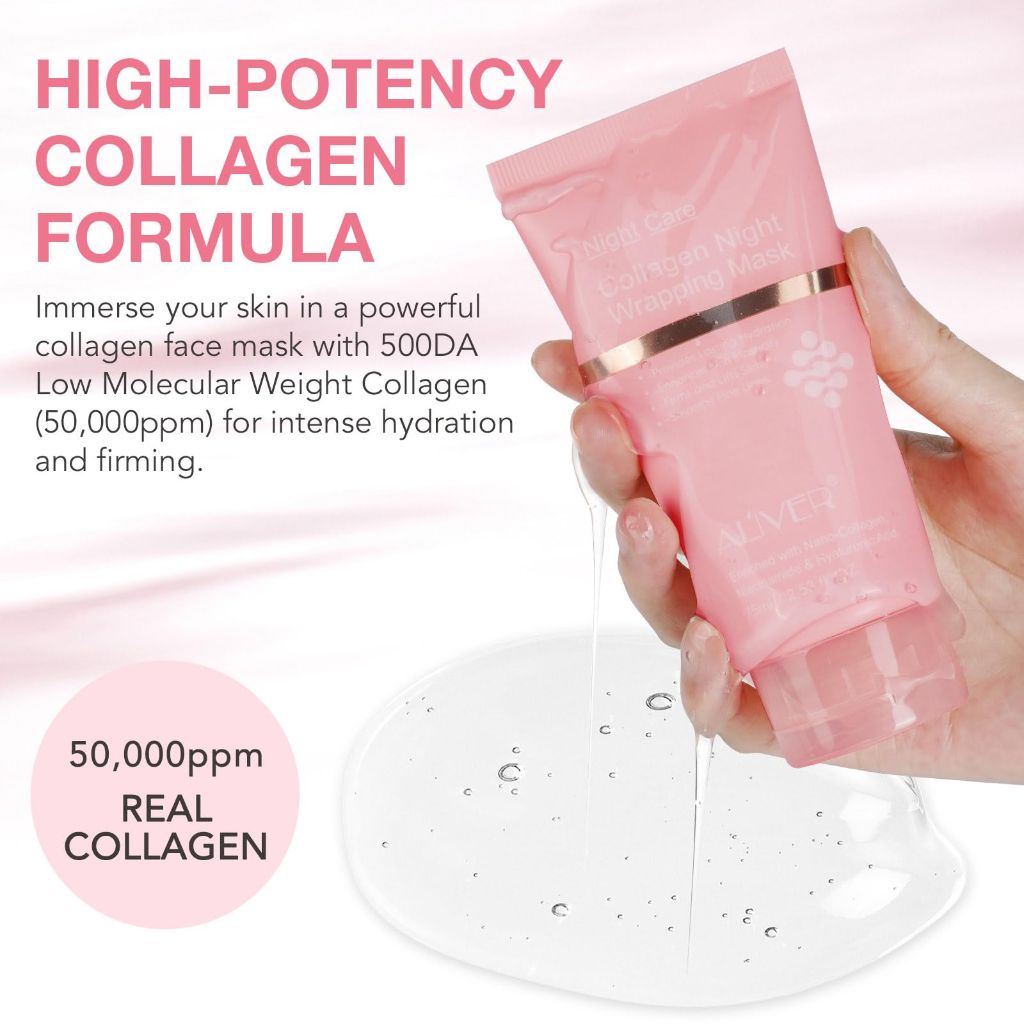 Collagen Night Wrapping Mask, 2 PCS Collagen Jelly Face Masks with Jelly Brush