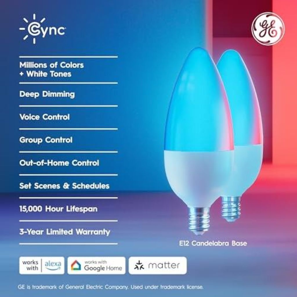 GE Cync Decorative Direct Connect B11 Smart LED Bulb, 40W (3 Pack) - Full Color