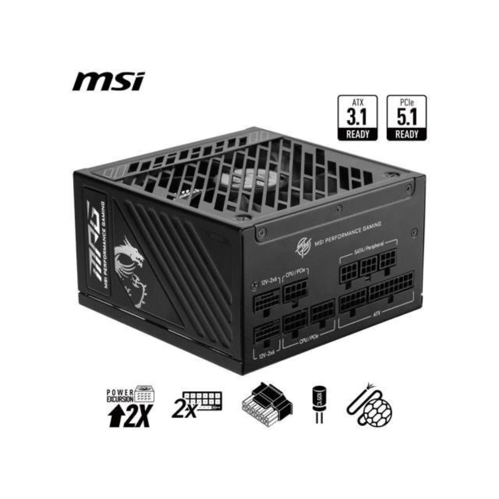 MSI MPG A850GS PCIe5 Fully Modular, 850W Gaming Power Supply, 80+ Gold