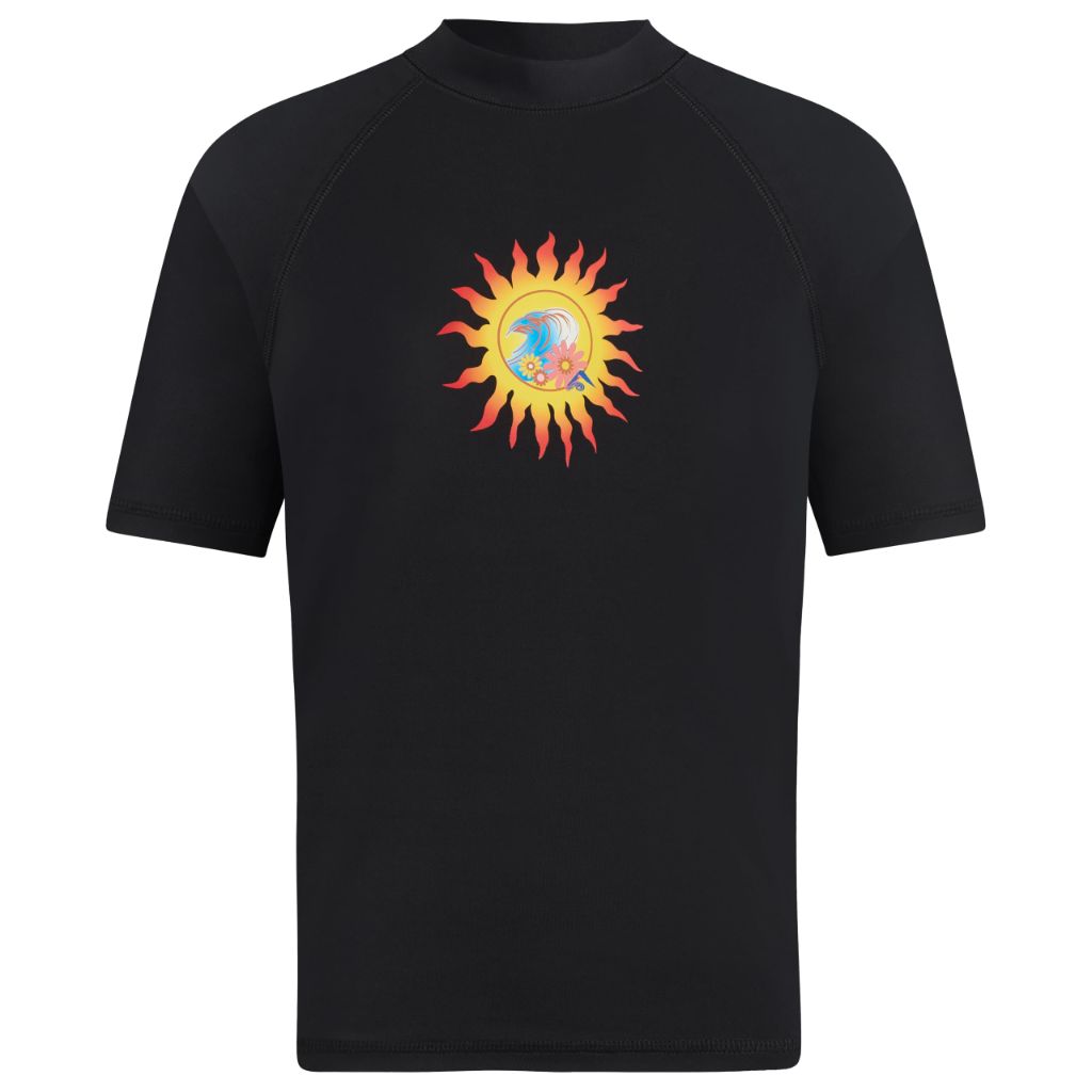 Kanu Surf Girls, Karlie Rash Guard UPF 50+ Sun Protection Short Sleeve Swim Shirt, Annie Black, 14-16