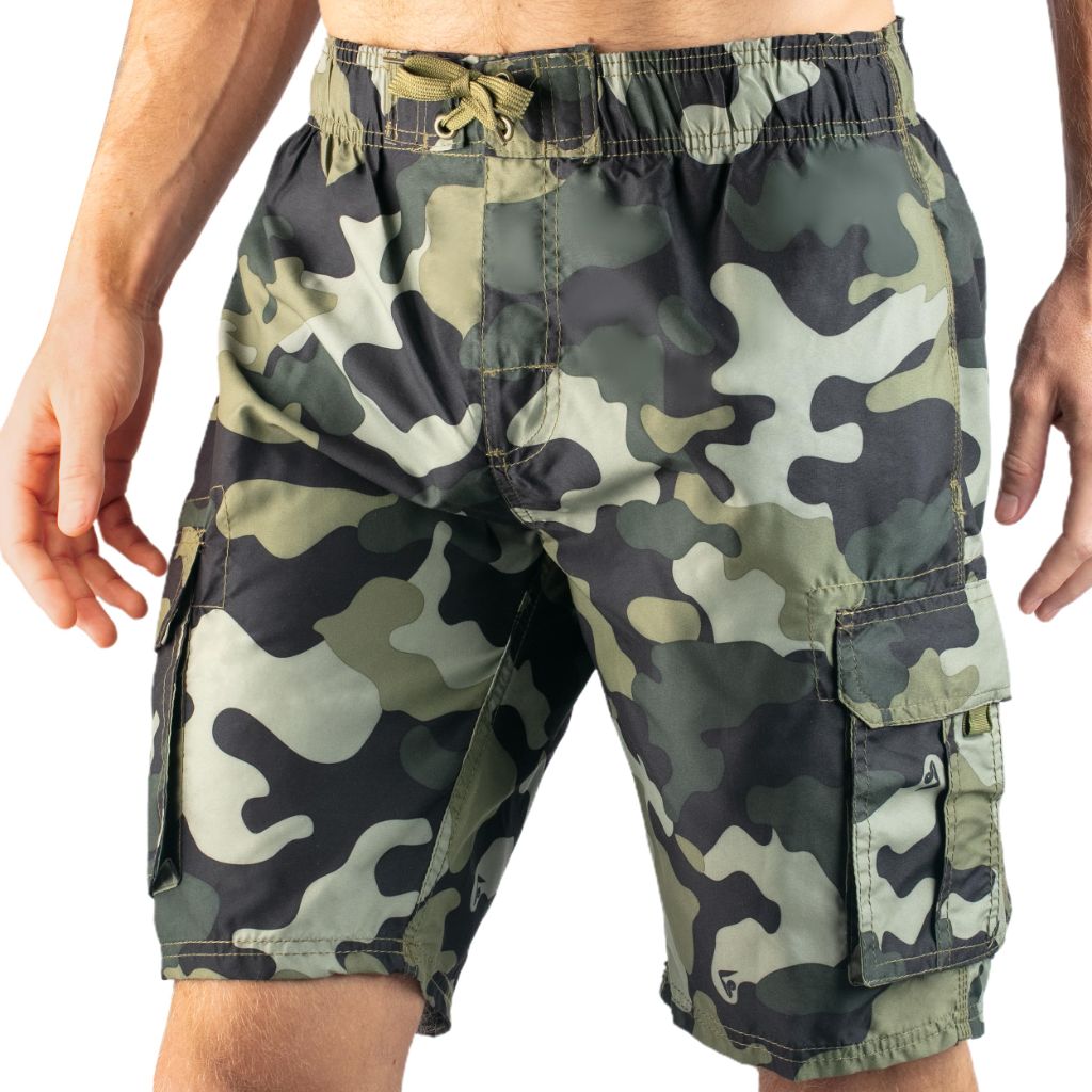 Kanu Surf Mens, Barracuda Swim Trunks, Camo Army Green, Small
