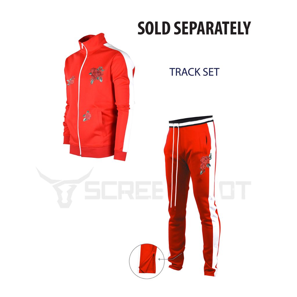 Screenshot Brand Men's Urban Hip Hop Slim Fit Track Jacket with Rose Embroidery - Red, Large