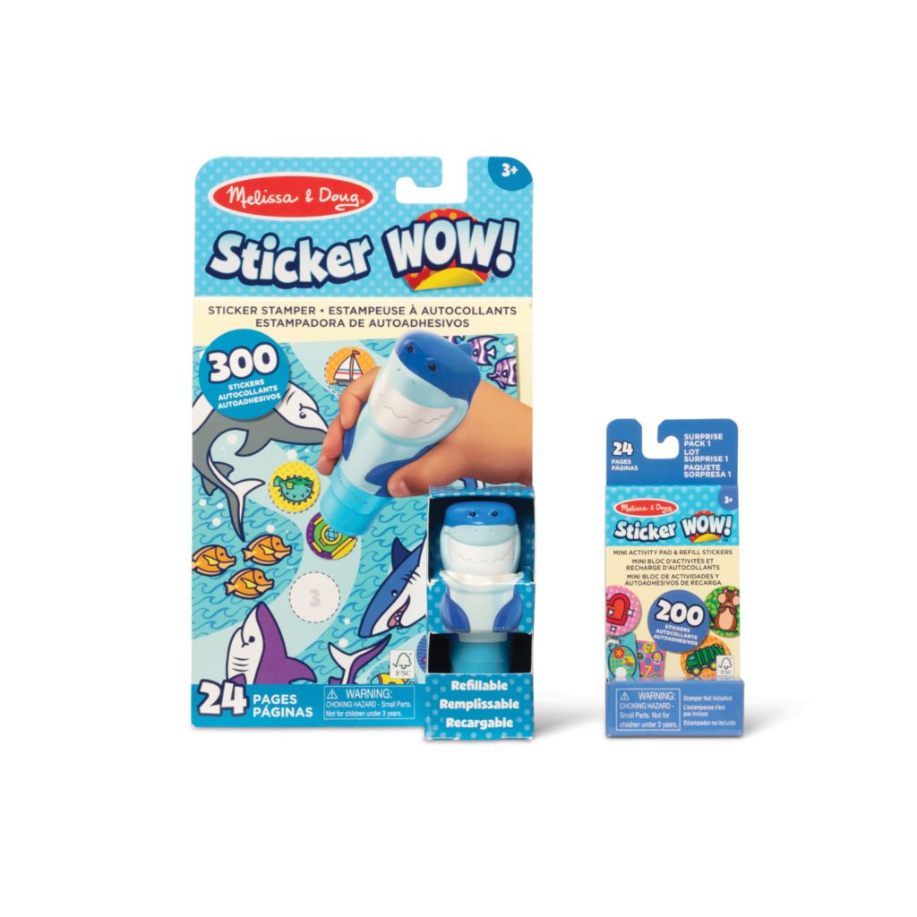 Melissa & Doug Sticker Wow! Shark Bundle: 24-Page Activity Pad, Sticker Stamper, 500 Stickers