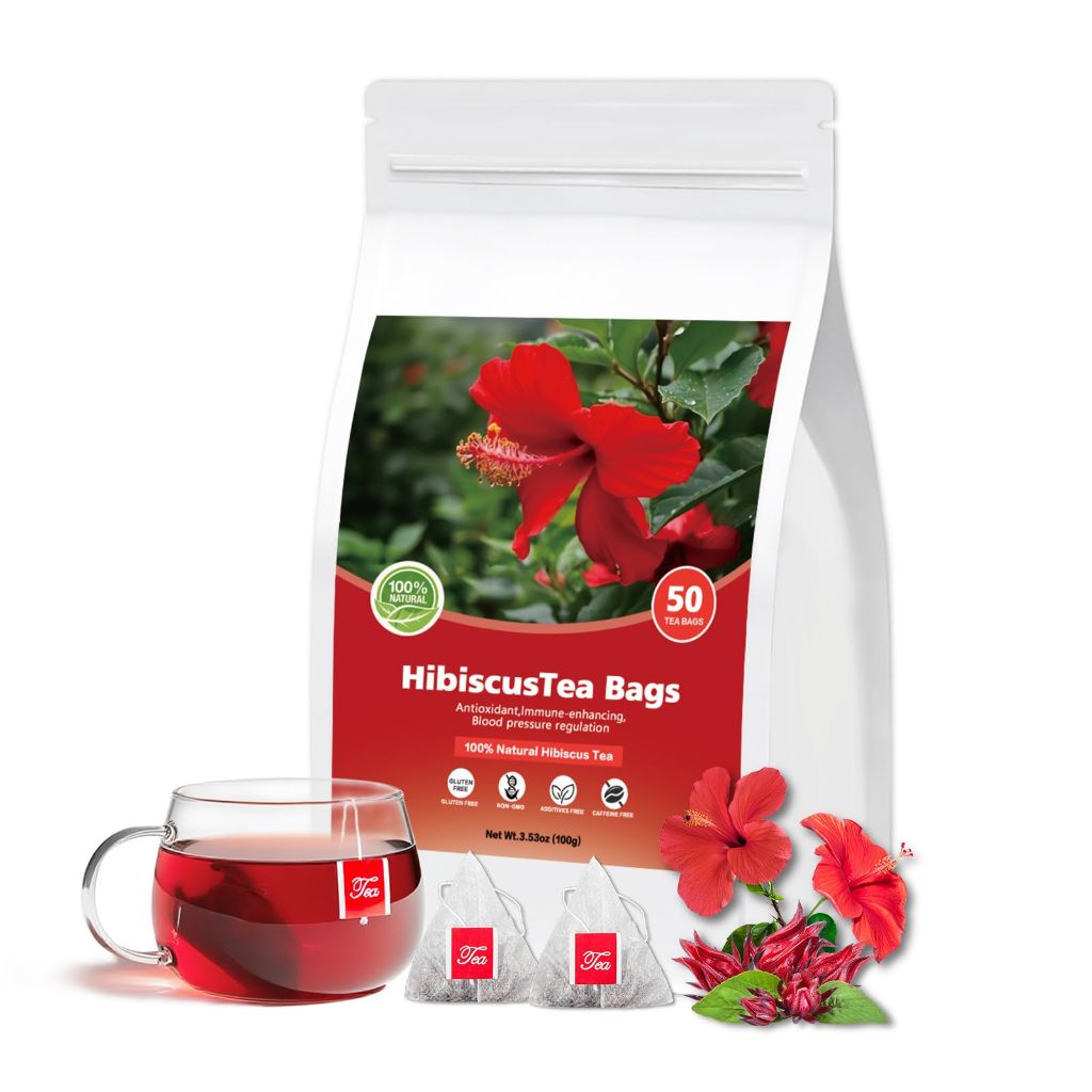 Pure Natural Hibiscus Tea Bags, Herbal Hibiscus Flower Tea to Support Mind & Body Wellness, Dried Hibiscus Flowers