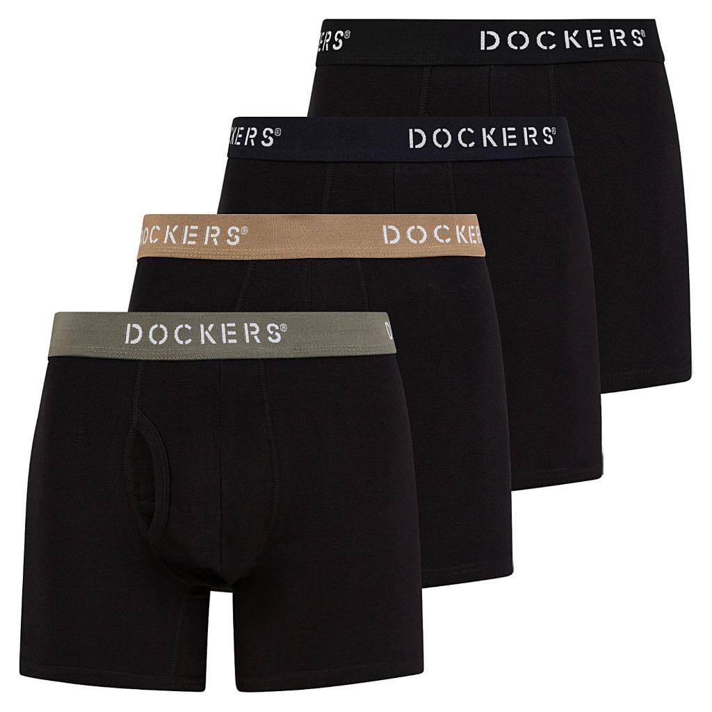 Dockers Mens Stretch Boxer Brief Underwear Stretch Cotton Underwear 4 Pack Black
