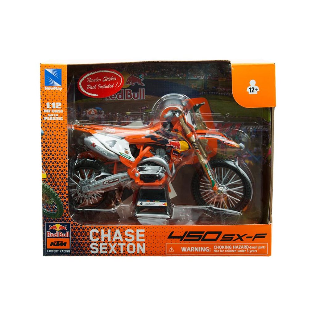 Diecast Model Bike Compatible with NewRay Motorcycle 1:12 Red Bull KTM Factory Racing 450 SX-F #4 Chase Sexton 58473