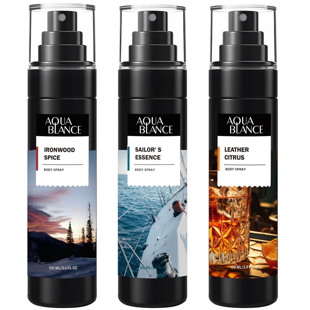 AQUA BLANCE Body Spray for Men, Pack of 3, Each 3.4 Fl Oz, Total 10.2 Fl Oz,