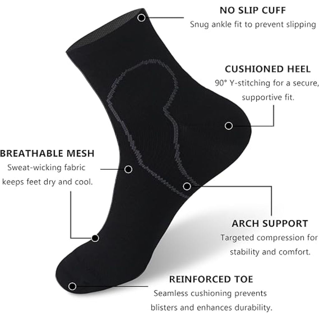 Wildarms Men's Moisture-Wicking Compression Socks with Cushion & Arch Support - Black/White (4 Pairs)
