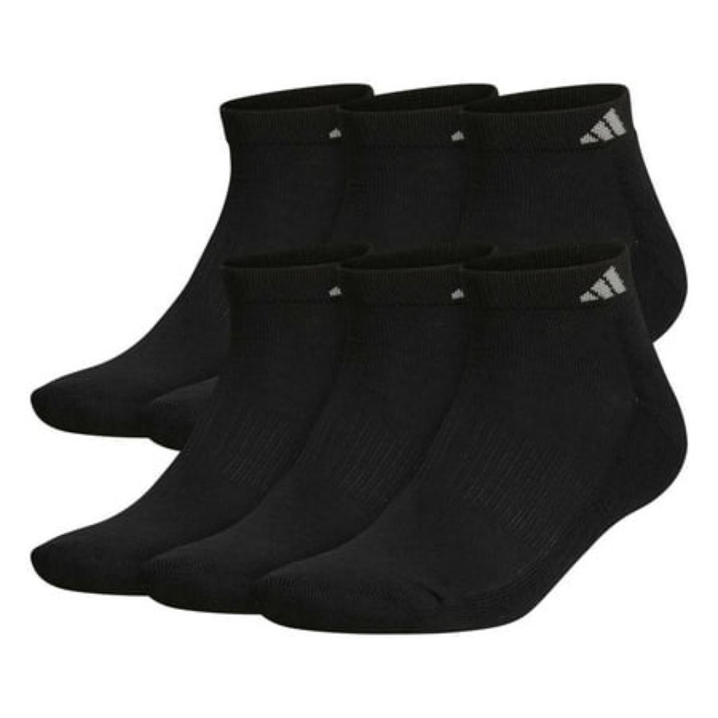 adidas Men's Athletic Cushioned Low Cut Ankle Socks - Black, Large (Shoe Size 12-15), 6 Pairs