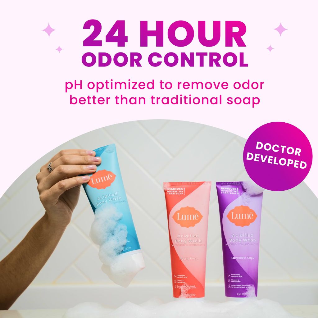 Lume Acidified Body Wash - Removes Odor Better than Soap - 8.5 ounce (Pack of 2) (Clean Tangerine & Lavender Sage)