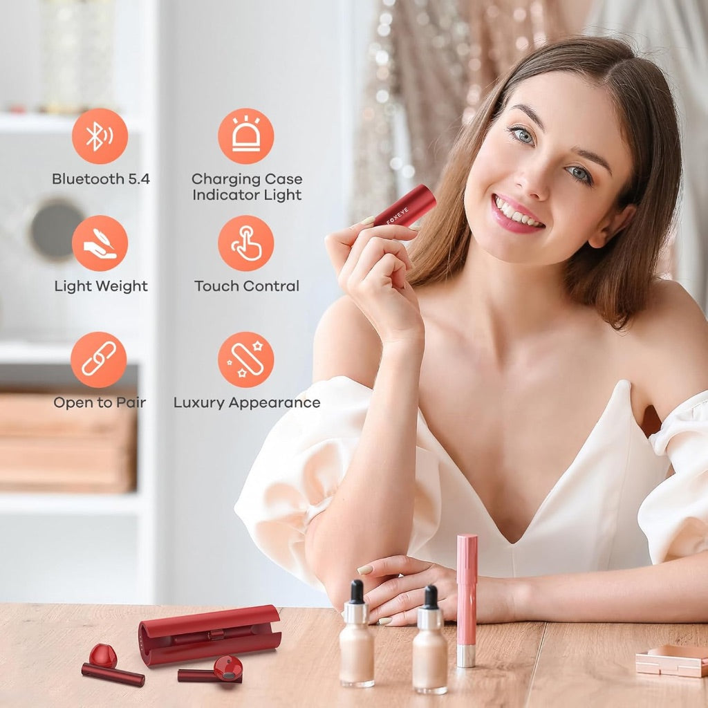 Bluetooth Earbuds, Bluetooth 5.4 Headphone, Touch Control Ear Bud with Charging Case, Noise Cancelling in-Ear Earphones with Microphone for Workout Sleeping (Red)