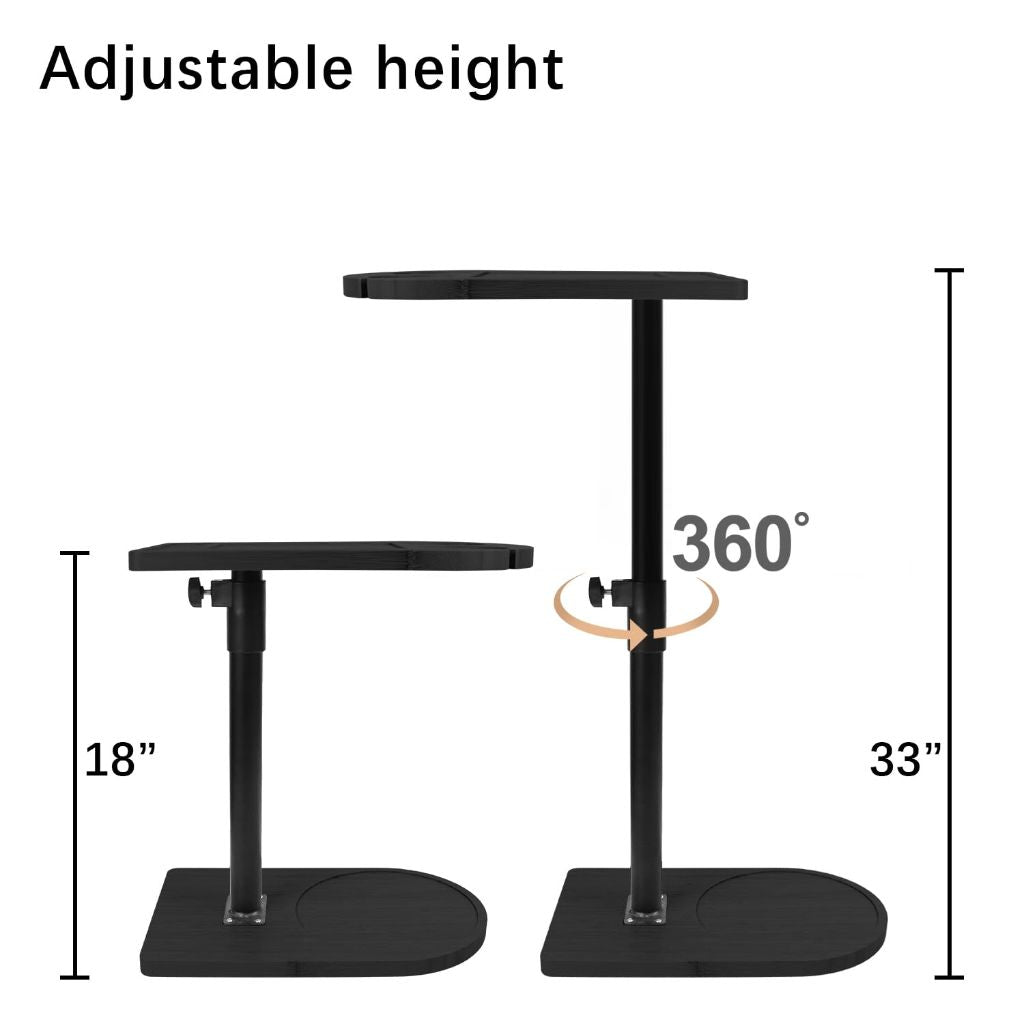 YUHFERA 360° Rotatable Sofa Tray Table for Couch Arm (Black, Arc）