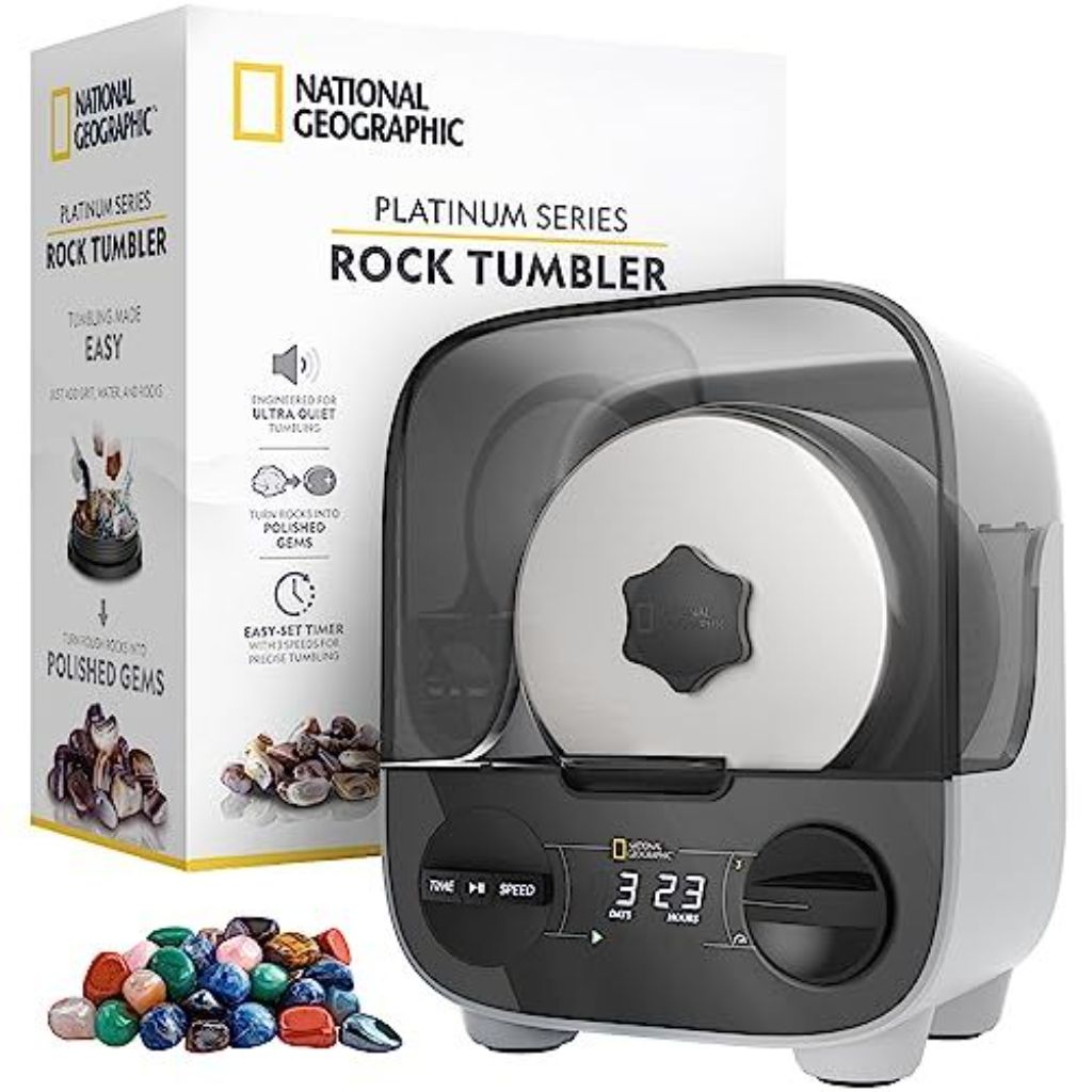 NATIONAL GEOGRAPHIC Professional Rock Tumbling Kit - Platinum Series Ultra Quiet, 2 Lb. Barrel, Rocks,