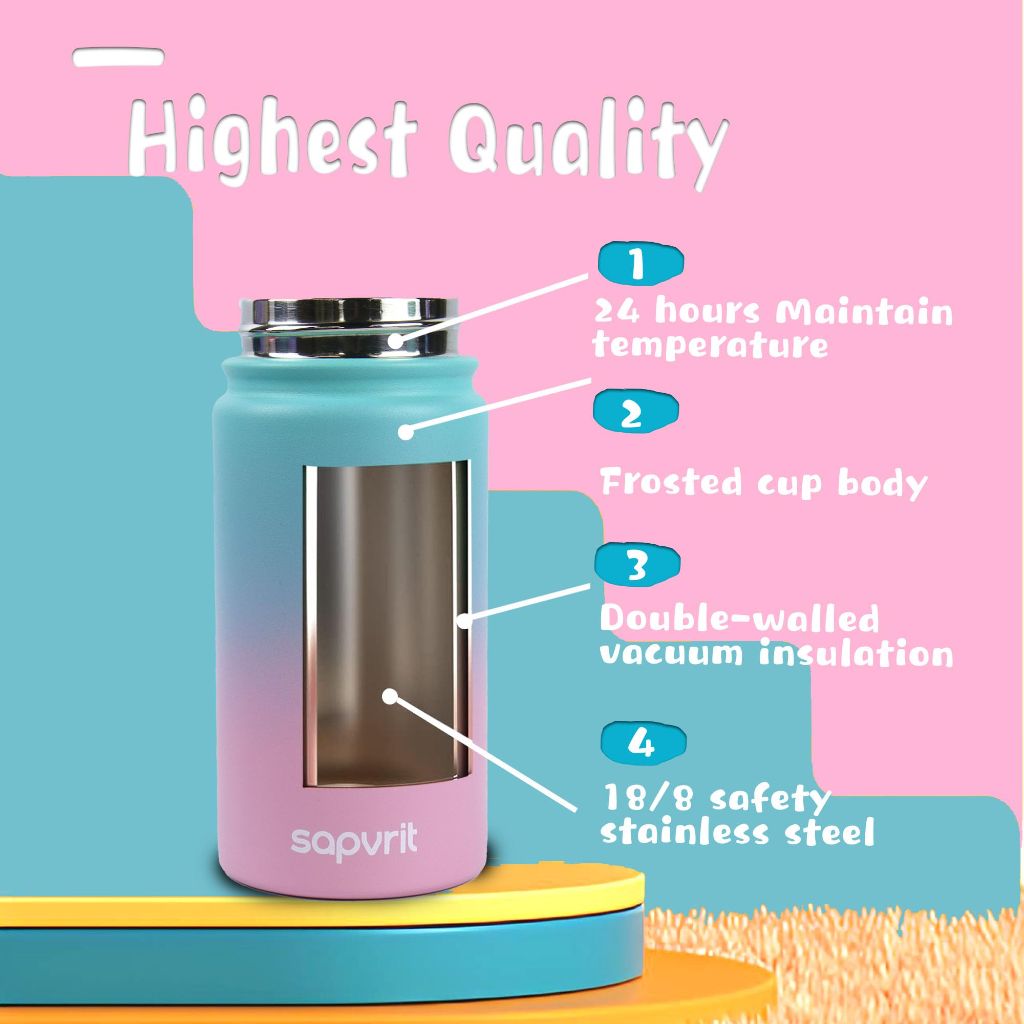 Water Bottle, 16 oz Water Bottles with Straw and Stickers (16OZ GREEN PINK+16OZ BLUE GREEN)