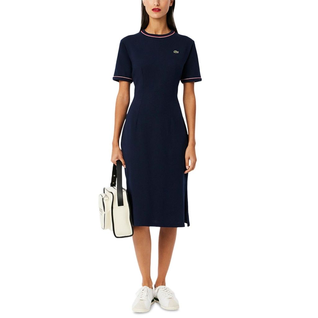 Lacoste Women's Cotton Short-Sleeve Midi Dress - Navy, Size 32